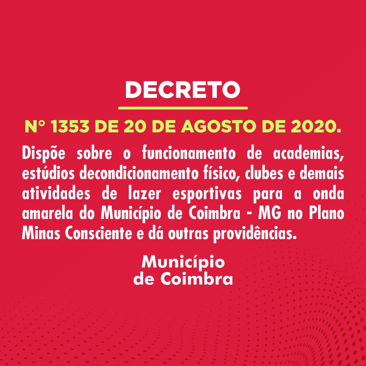Decreto Nº 1353/2020 - Sobre o funcionamento de academias e afins