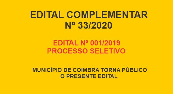 Edital Complementar nº 33/2020 Agente Comunitário de Saúde